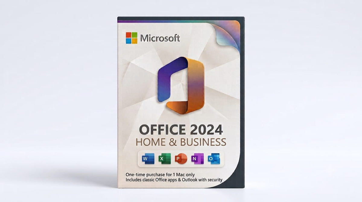 Microsoft Office 2024 Home & Business software box cover shown upright on a clean white background.